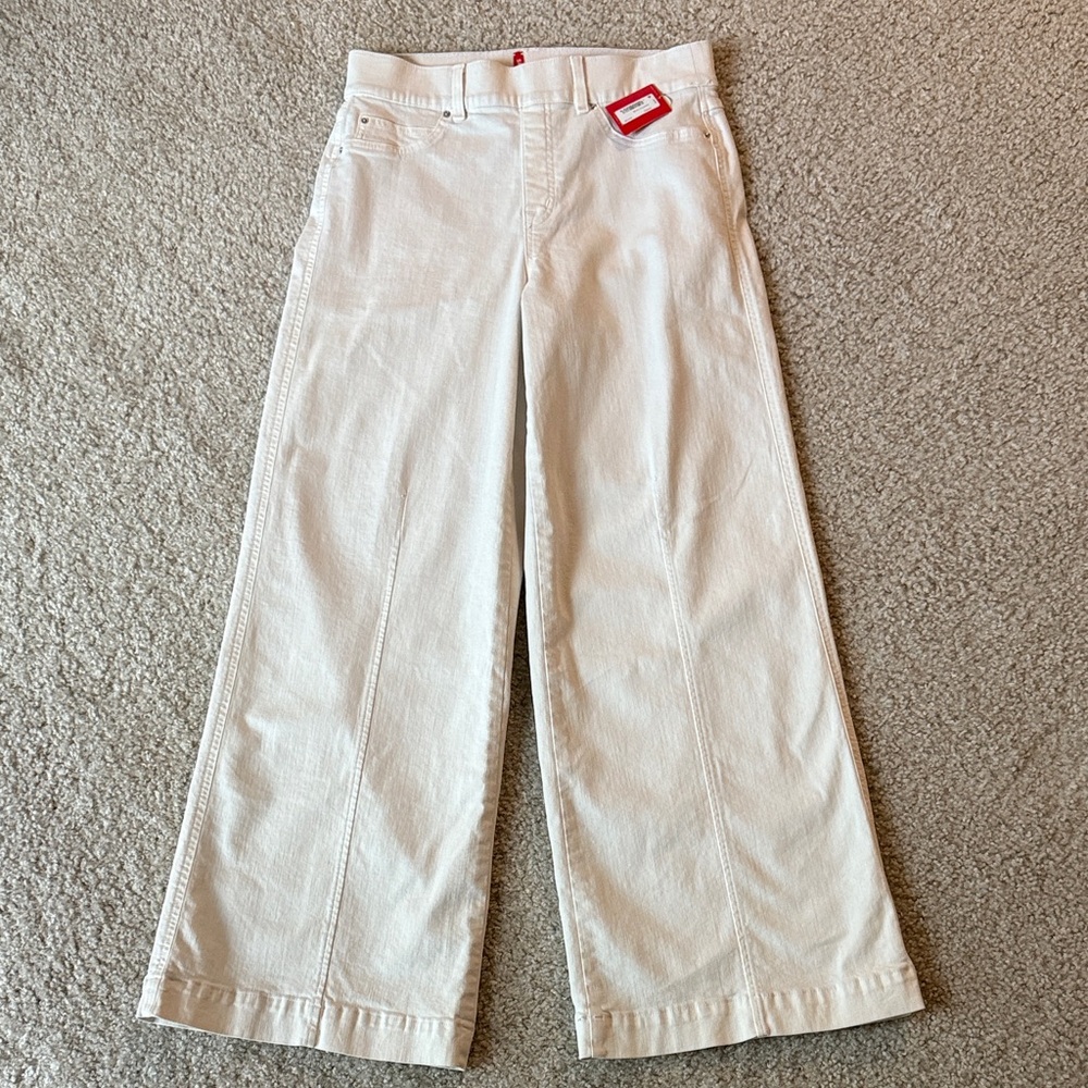 Spanx PETITE Cream Wide-Leg Jeans